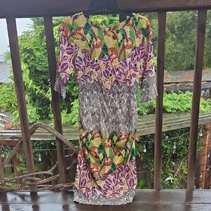 Tracy Reese Multicolor Leaf Print Midi Dress